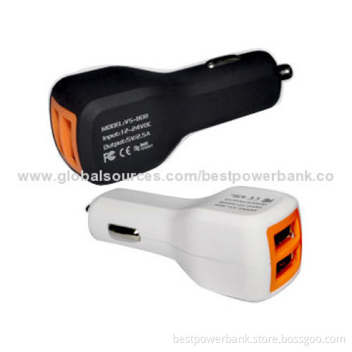 5V/2,100mA Dual-USB Car Chargers with Green LED Lights